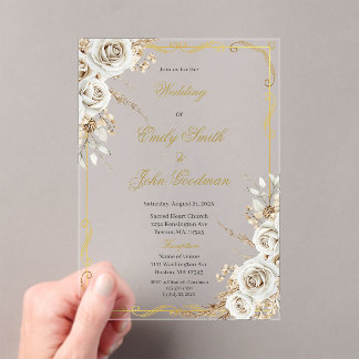 Invitations En Acrylique Boho elegant white flower wedding