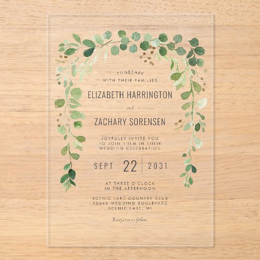 Invitations En Acrylique Boho Eucalyptus Arch Mariage (Recto)
