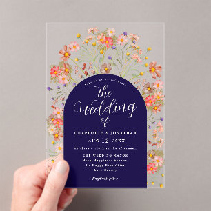 Invitations En Acrylique Boho Fall Rustic Floral Navy Mariage bleu