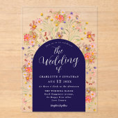 Invitations En Acrylique Boho Fall Rustic Floral Navy Mariage bleu (Recto)