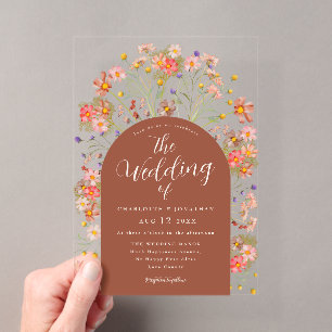 Invitations En Acrylique Boho Fall Rustique Floral Terracotta Mariage