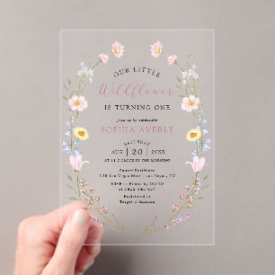 Invitations En Acrylique Boho Fleur sauvage 1er Jardin d'anniversaire