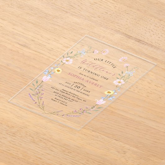 Invitations En Acrylique Boho Fleur sauvage 1er Jardin d'anniversaire (Poser)