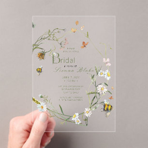 Invitations En Acrylique Boho Fleur sauvage Bee Beige Fête des mariées
