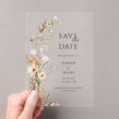 Invitations En Acrylique Boho fleur sauvage beige Botanique Enregistrer la (In situ (ordinateur de poche))