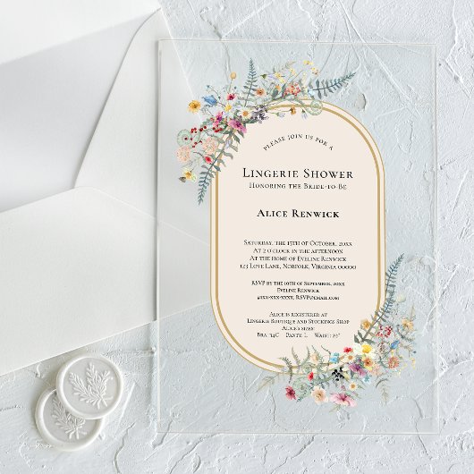 Invitations En Acrylique Boho Fleur sauvage Fern Beige Lingerie Douche