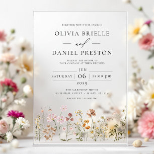 Invitations En Acrylique Boho Fleur sauvage Garden Wedding