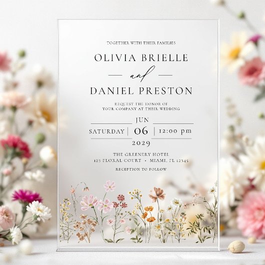Invitations En Acrylique Boho Fleur sauvage Garden Wedding