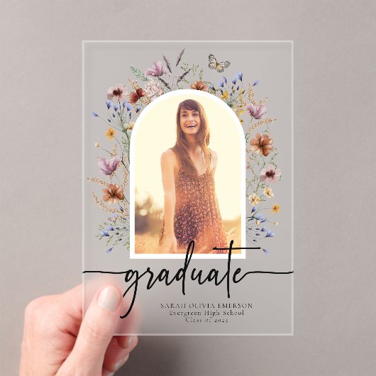 Invitations En Acrylique Boho Fleur sauvage Graduate Photo Acrylique Invita (In situ (ordinateur de poche))