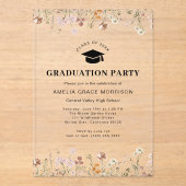 Invitations En Acrylique Boho Fleur sauvage Graduation Party Boho Bloom (Recto)