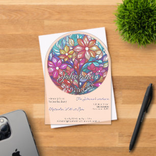 Invitations En Acrylique Boho fleuri vitrail imitation anniversaire
