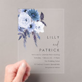 Invitations En Acrylique Boho Fleurs Dusty Bleu & Blanc Mariage (In situ (ordinateur de poche))