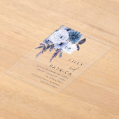 Invitations En Acrylique Boho Fleurs Dusty Bleu & Blanc Mariage (Poser)