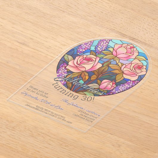 Invitations En Acrylique Boho fleurs vitrail imitation anniversaire (Poser)