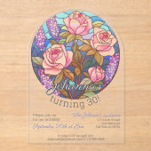 Invitations En Acrylique Boho fleurs vitrail imitation anniversaire (Recto)