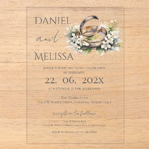 Invitations En Acrylique Boho Floral avec alliance de mariage