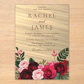 Invitations En Acrylique Boho Floral Bourgogne Mariage d'automne (Recto)