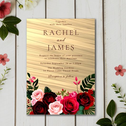 Invitations En Acrylique Boho Floral Bourgogne Mariage d'automne