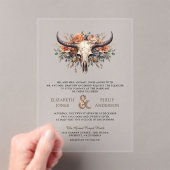 Invitations En Acrylique Boho Floral Cow Skull Western Wedding (In situ (ordinateur de poche))