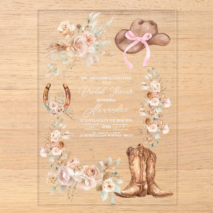 Invitations En Acrylique Boho Floral Mariage Occidental de Fille