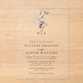 Invitations En Acrylique Boho Floral Monogramme Mariage (Recto)