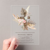 Invitations En Acrylique Boho Floral Pampas Bois Croix Baptême (In situ (ordinateur de poche))