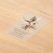 Invitations En Acrylique Boho Floral Pampas Bois Croix Baptême (Poser)