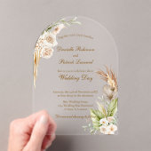 Invitations En Acrylique Boho Floral Pampas Grass Mariage des tons Terre (In situ (ordinateur de poche))