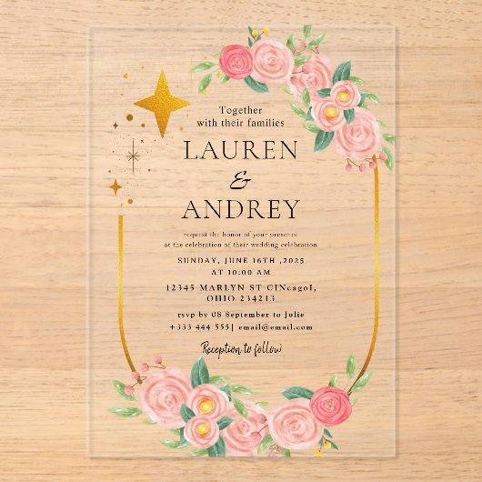 Invitations En Acrylique Boho Floral  Wedding  (Recto)