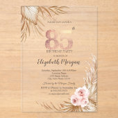 Invitations En Acrylique Boho Flowers Pampas Rose Gold 85e anniversaire (Recto)