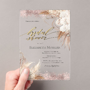 Invitations En Acrylique Boho Flowers Rose Gold Confetti Fête des mariées