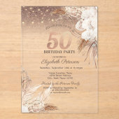 Invitations En Acrylique Boho Flowers, String Lights Parties scintillant 50 (Recto)