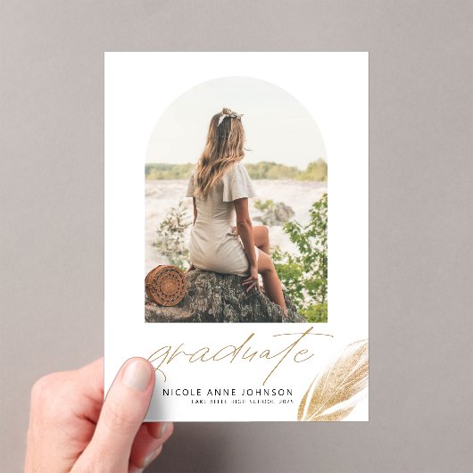 Invitations En Acrylique Boho Gold Parties scintillant Feather White Photo (In situ (ordinateur de poche))