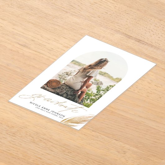 Invitations En Acrylique Boho Gold Parties scintillant Feather White Photo  (Poser)