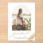 Invitations En Acrylique Boho Gold Parties scintillant Feather White Photo (Recto)