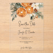 Invitations En Acrylique Boho Greenery d'hiver oranges séchées Save the dat (Recto)