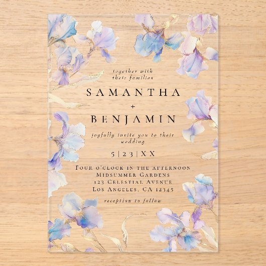 Invitations En Acrylique Boho Iris Mariage (Recto)