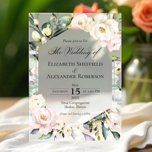 Invitations En Acrylique Boho Mariage de cadre fleuri