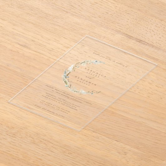 Invitations En Acrylique Boho Minimum Muted Blue & Dried Grass Wedding (Poser)