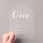 Invitations En Acrylique Boho moderne Coeur Blanc Script Premier anniversai (In situ (ordinateur de poche))