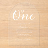 Invitations En Acrylique Boho moderne Coeur Blanc Script Premier anniversai (Recto)