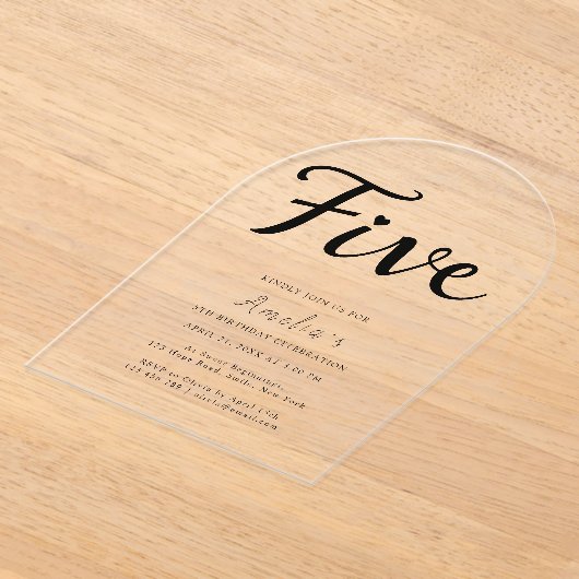Invitations En Acrylique Boho moderne noir Script Simple 5e anniversaire (Poser)