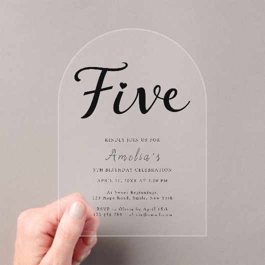 Invitations En Acrylique Boho moderne noir Script Simple 5e anniversaire (In situ (ordinateur de poche))