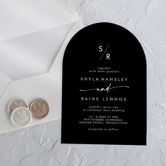 Invitations En Acrylique Boho Monogramme moderne Unique Blanc Mariage noir