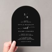 Invitations En Acrylique Boho Monogramme moderne Unique Blanc Mariage noir (In situ (ordinateur de poche))