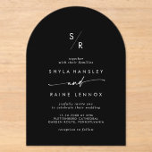 Invitations En Acrylique Boho Monogramme moderne Unique Blanc Mariage noir (Recto)