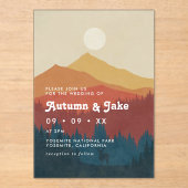 Invitations En Acrylique Boho Mountains and Forest Mariage des années 1970 (Recto)