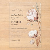 Invitations En Acrylique Boho Neutral Floral Mariage (Recto)