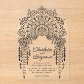 Invitations En Acrylique Boho noir Mandala Mariage moderne (Recto)