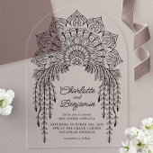Invitations En Acrylique Boho noir Mandala Mariage moderne